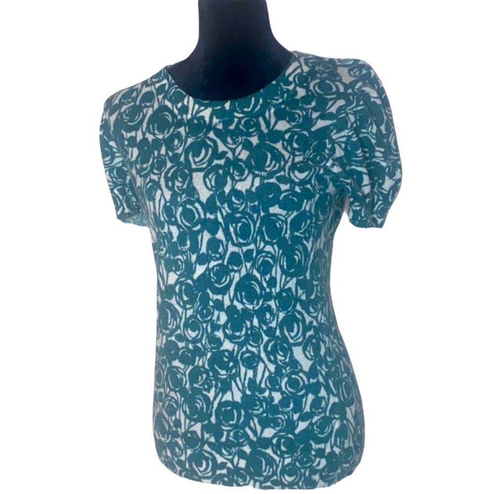 Banana Republic Womens Floral Knit Short Sleeve Sweater Top Wool Blend Size M